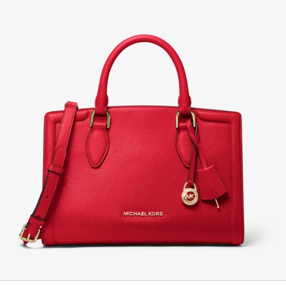 SOLD MICHAEL KORS Zoe Medium Pebbled Leather Satchel new with tags - Picture 1 of 13